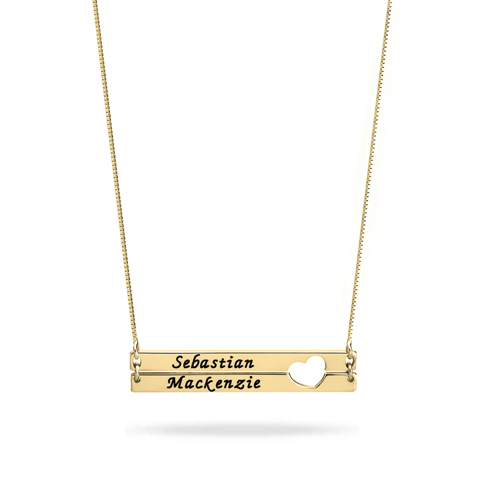 Collar de Barra Doble con Nombre y Corazón