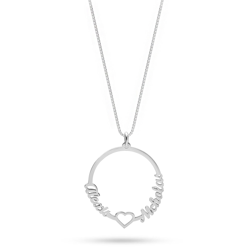Two Names Circle And Heart Necklace