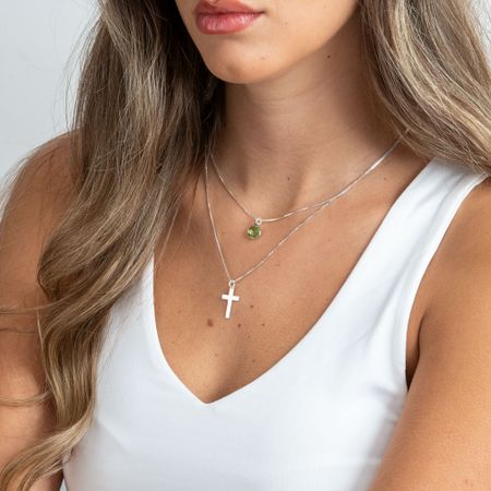 Layered Birthstone and Cross Necklace 