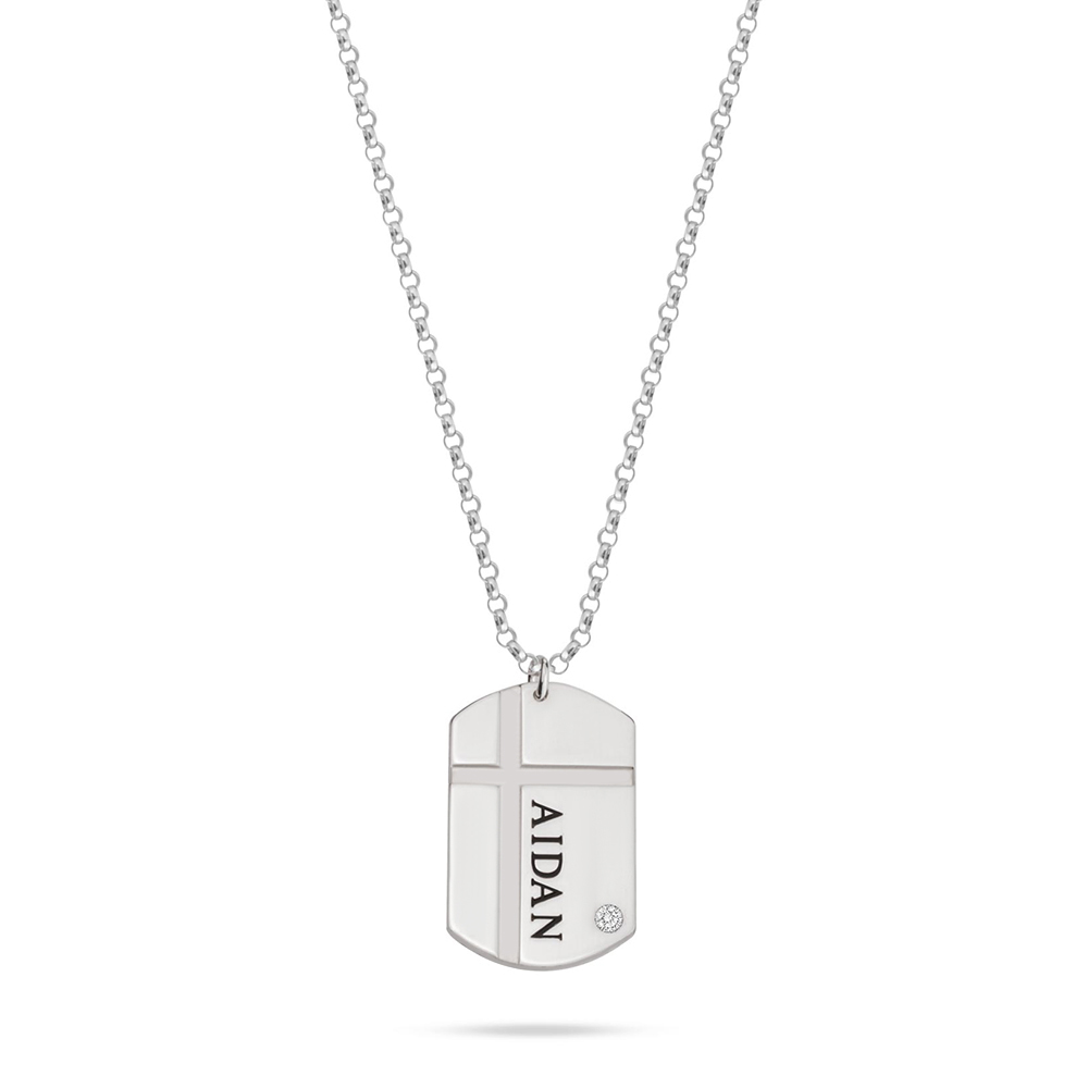 Men's Personalized Photo Cross Dog Tag Pendant Necklace - Free Custom Engraving