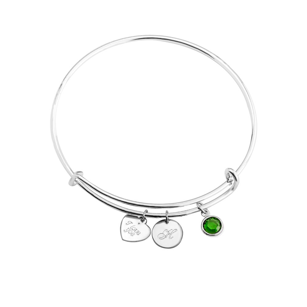Pulsera Bangle con Corazón y Círculo Grabados