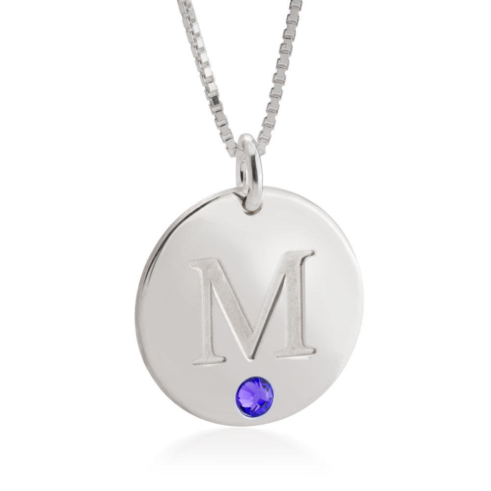 Initial Disc Birthstone Necklace