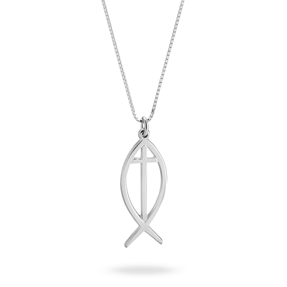 Cross Fish Necklace - Sterling Silver
