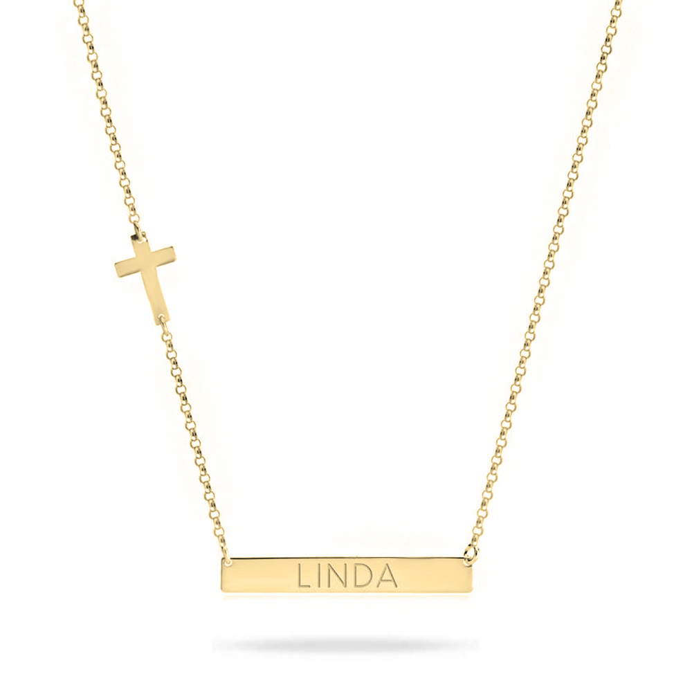 Bar Necklace with Cross Charm