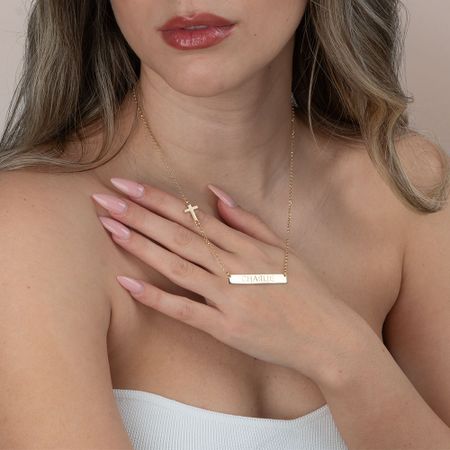 Bar Necklace with Cross Charm