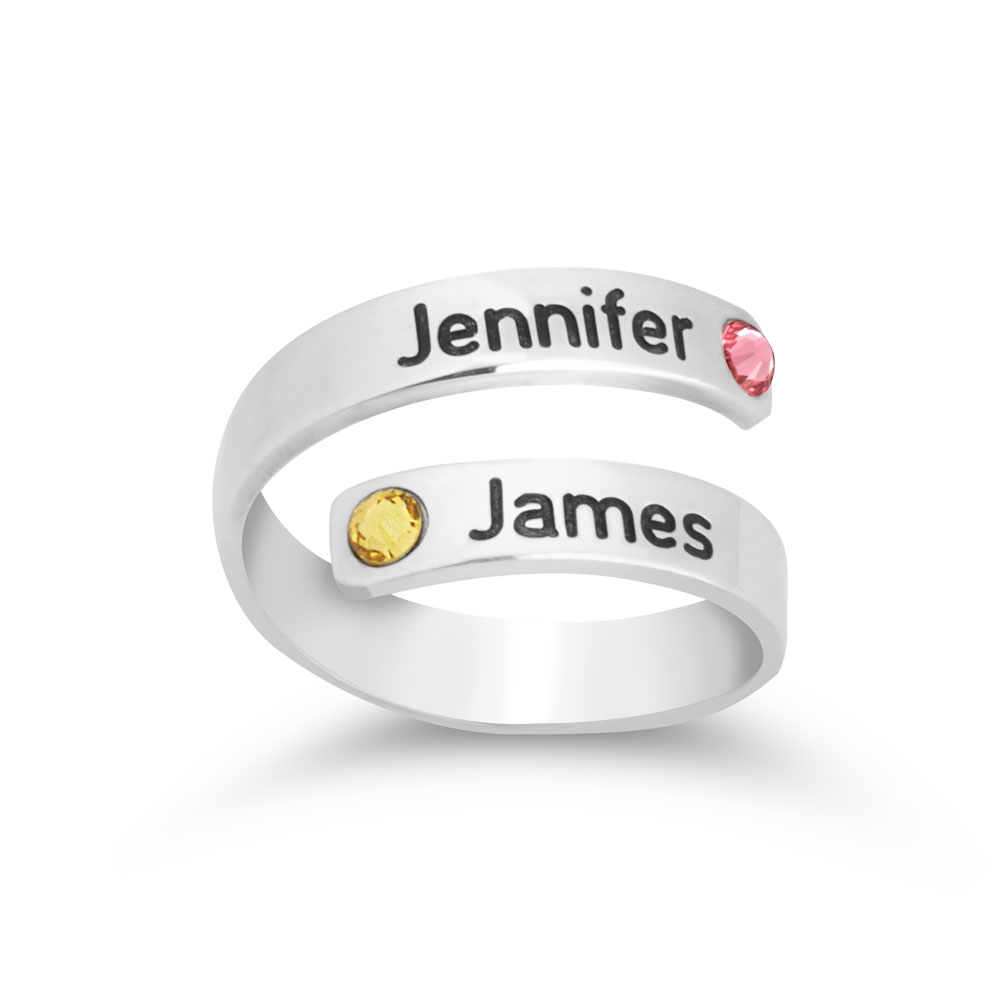 Anillo con Nombre y Piedra de Nacimiento para Parejas 
