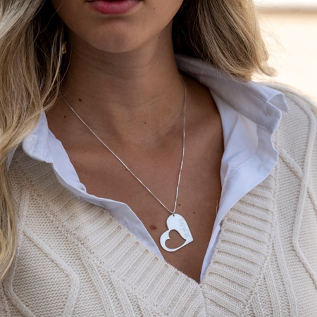 Mother Daughter Heart Necklace Set