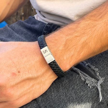 Initial Mens Black Bracelet 