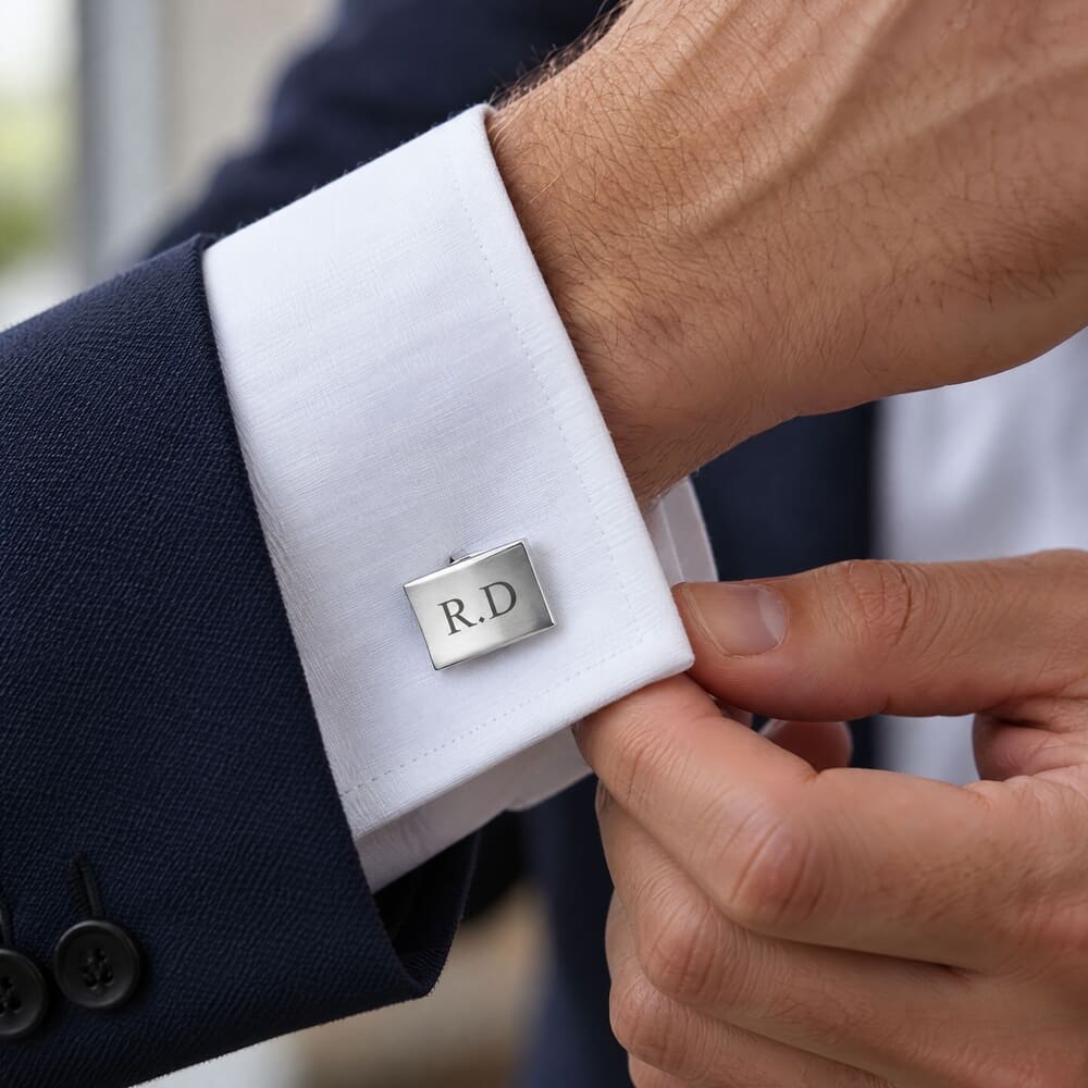 Homme ajustant des boutons de manchette personnalisés pour hommes sur sa chemise