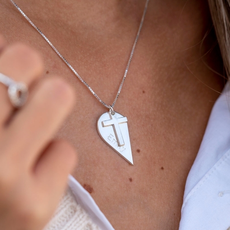 Couples Heart Necklace with Cross