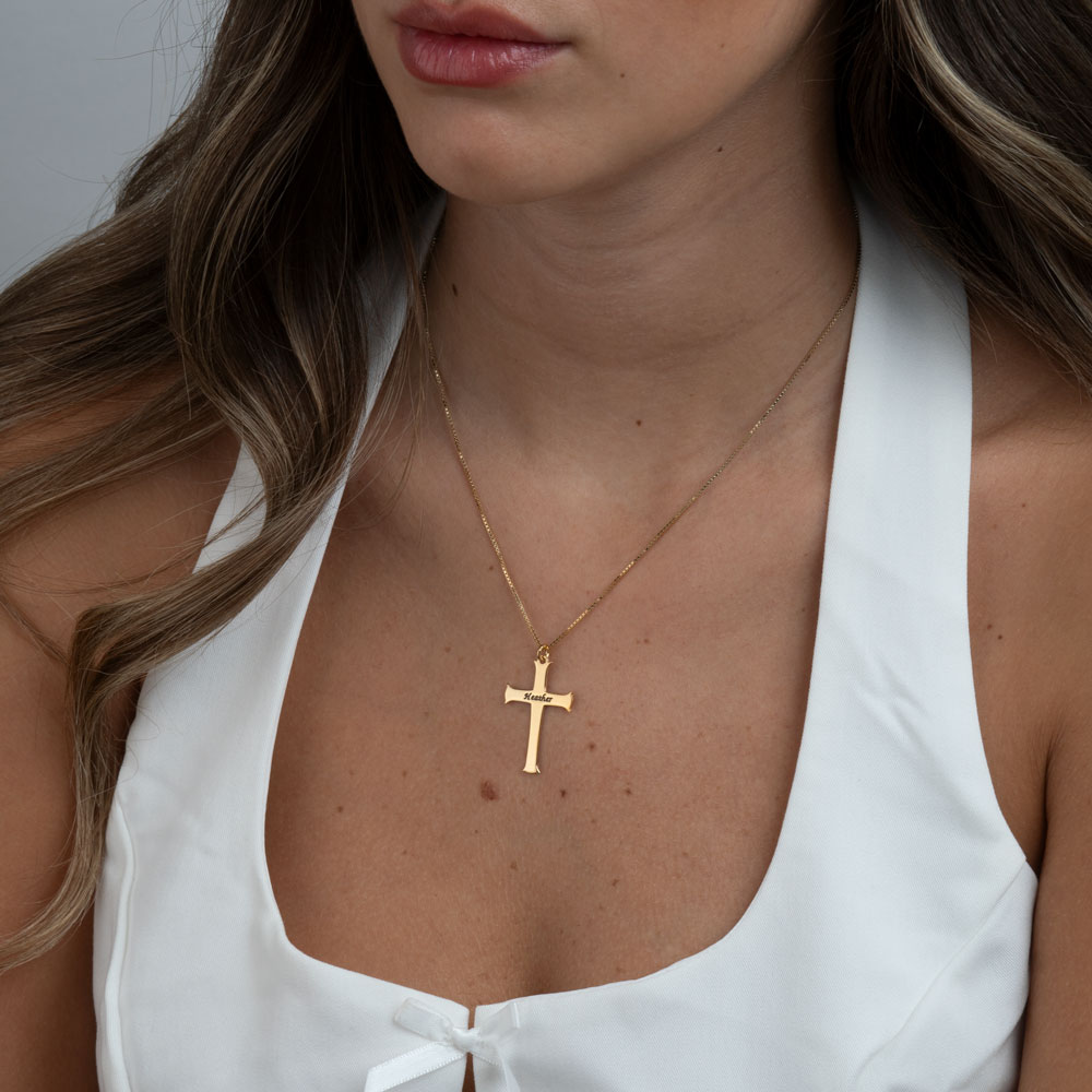 Engraved Unique Cross Necklace
