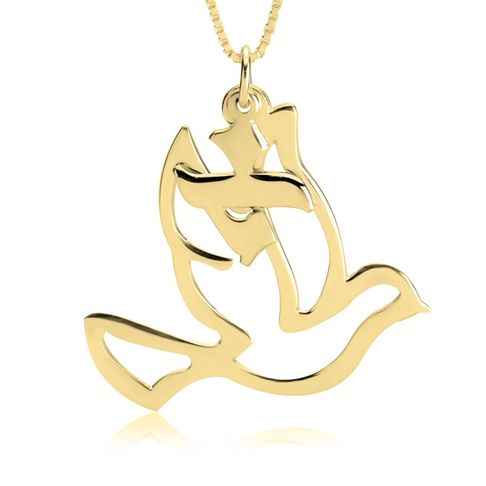 Hebrew Initial Dove Necklace