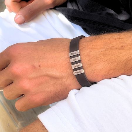 Engraved Mens Leather Bracelet