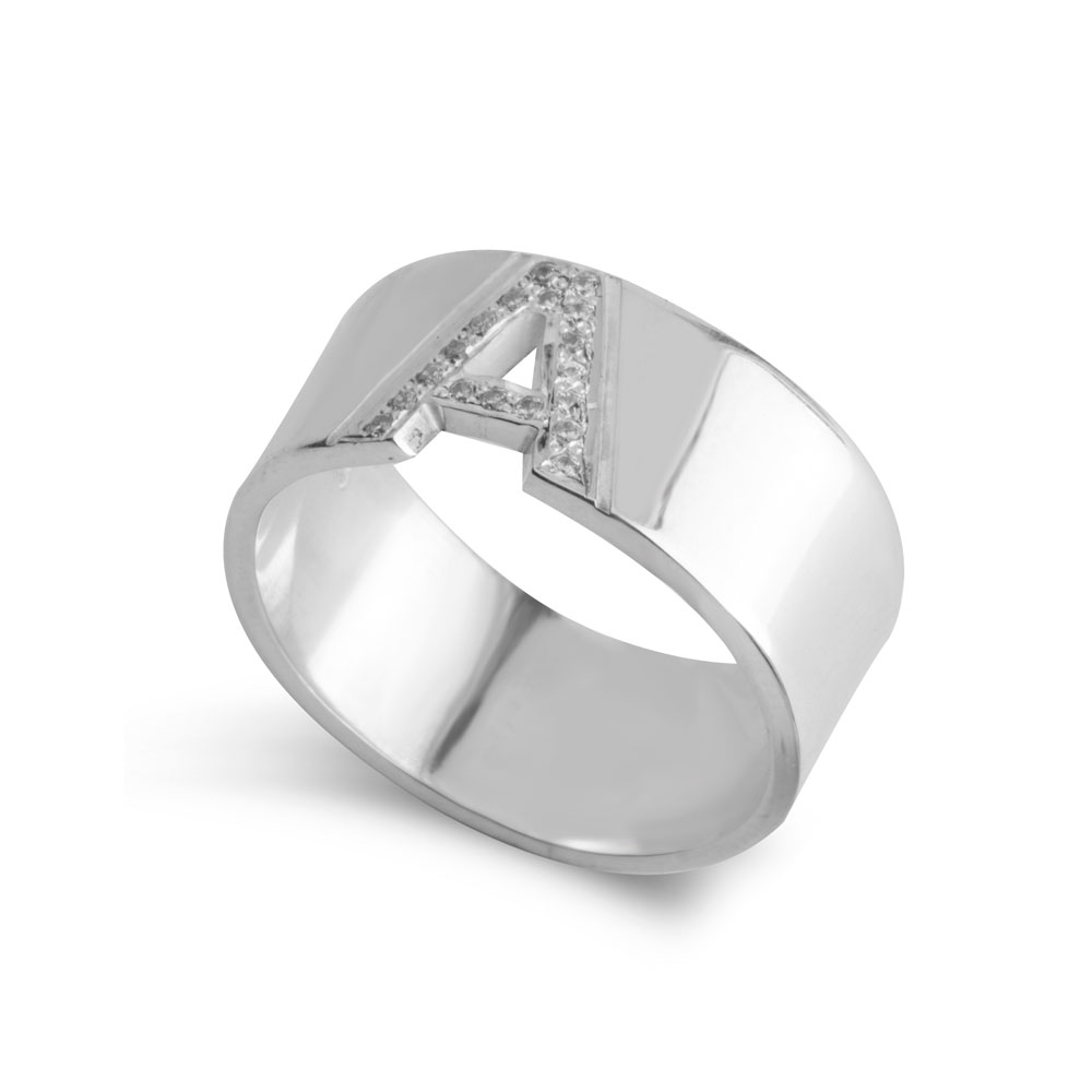 Anillo Inicial con Letra de Zirconia Cúbica 