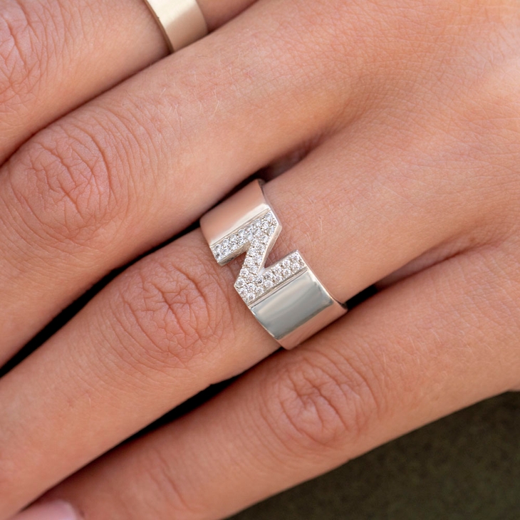 Initial Ring with Cubic Zircon Letter model