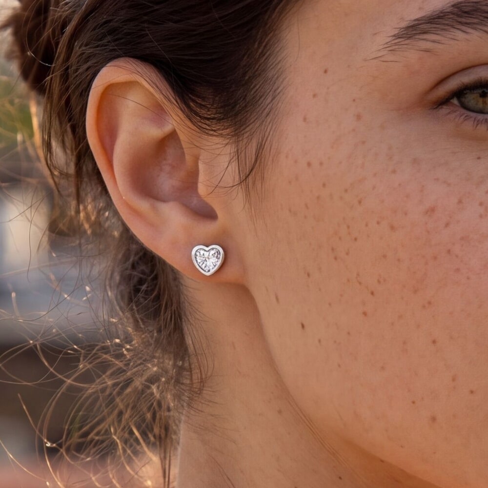 Aretes de Corazón Diamante Zirconia Cúbica