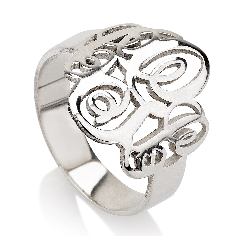 Bague Monogramme 3 Intiales Entrelacées en Argent