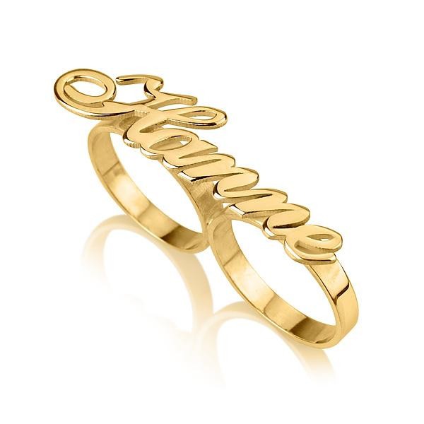 Bague Double Anneaux avec Prénom Allegro en Plaqué Or