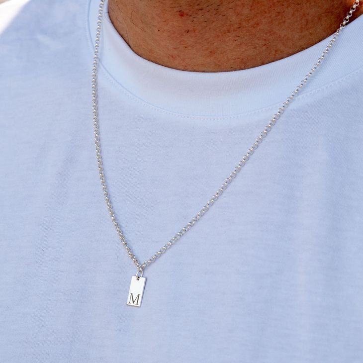 thumbnail image 2 of 18" Silver Stainless Steel Initial Letter Pendant Necklace For Men & Women 2 of 4