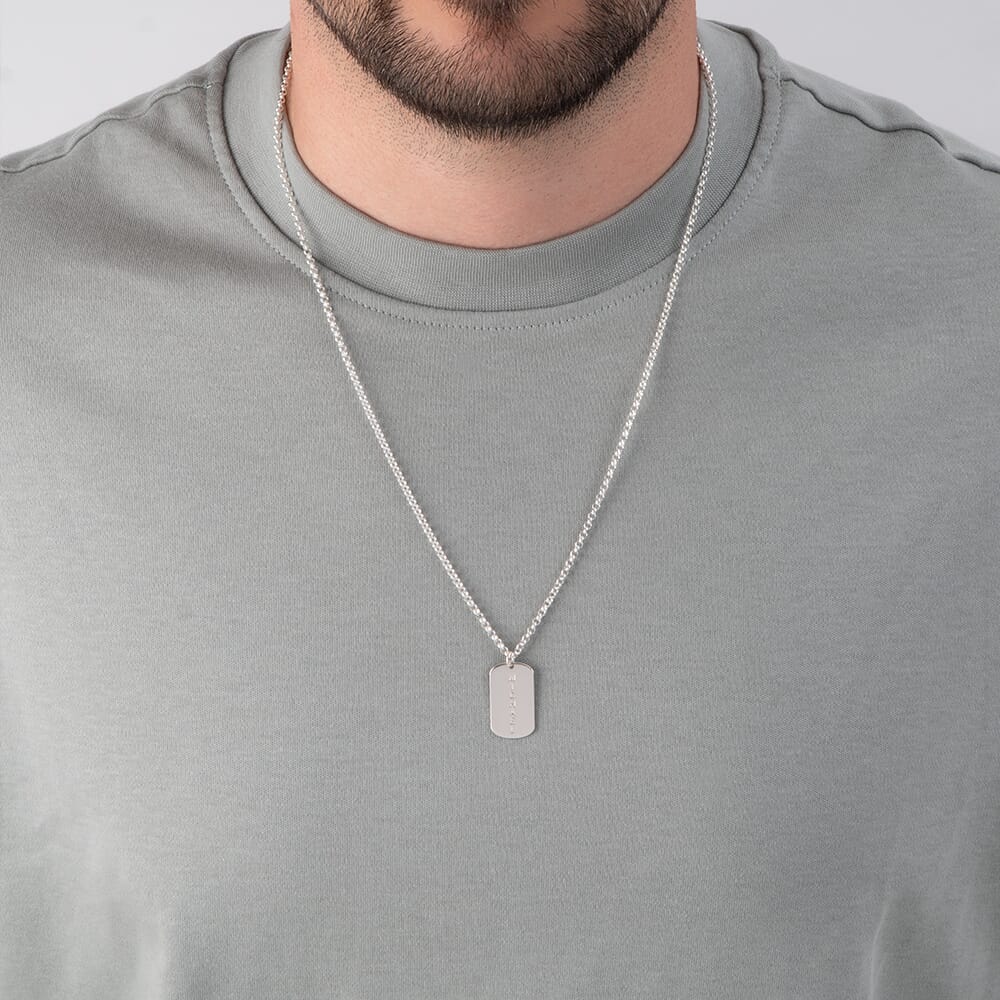 Vertical Dog Tag Name Necklace For Men