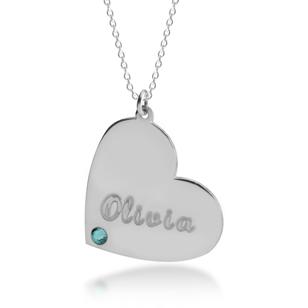 Collar de Corazón con Nombre y Piedra de Nacimiento