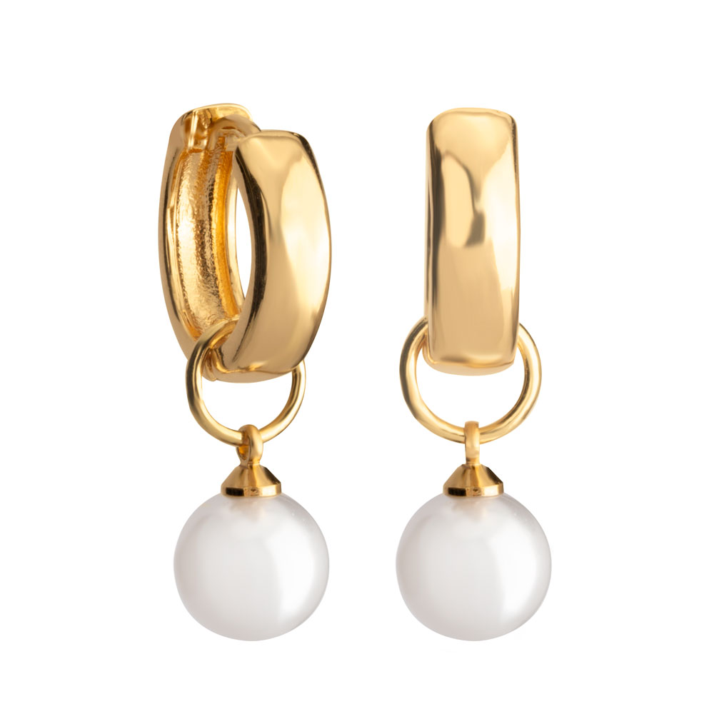 Gold Hoop Pearl Earrings 
