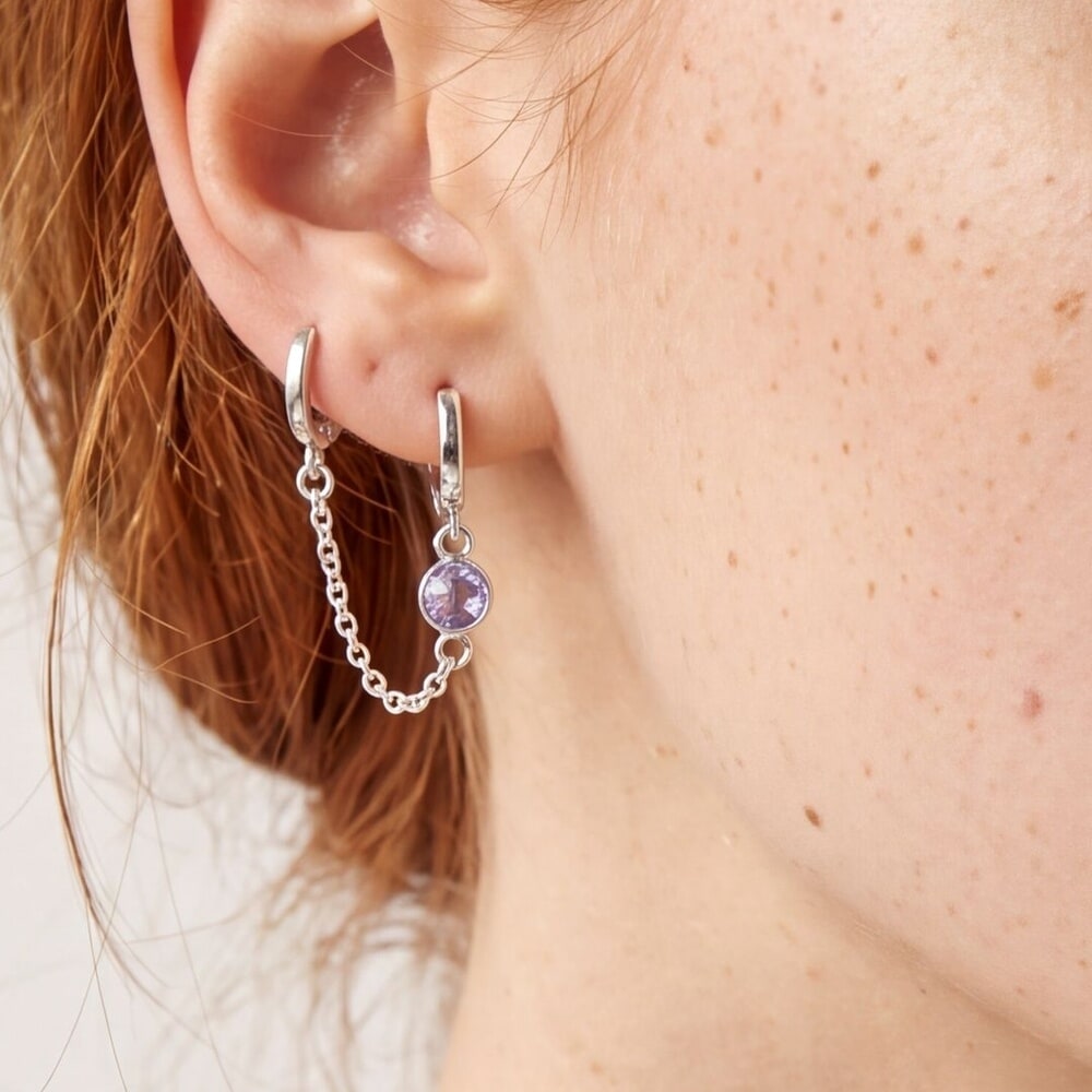 Arete de Doble Perforación con Piedra de Nacimiento