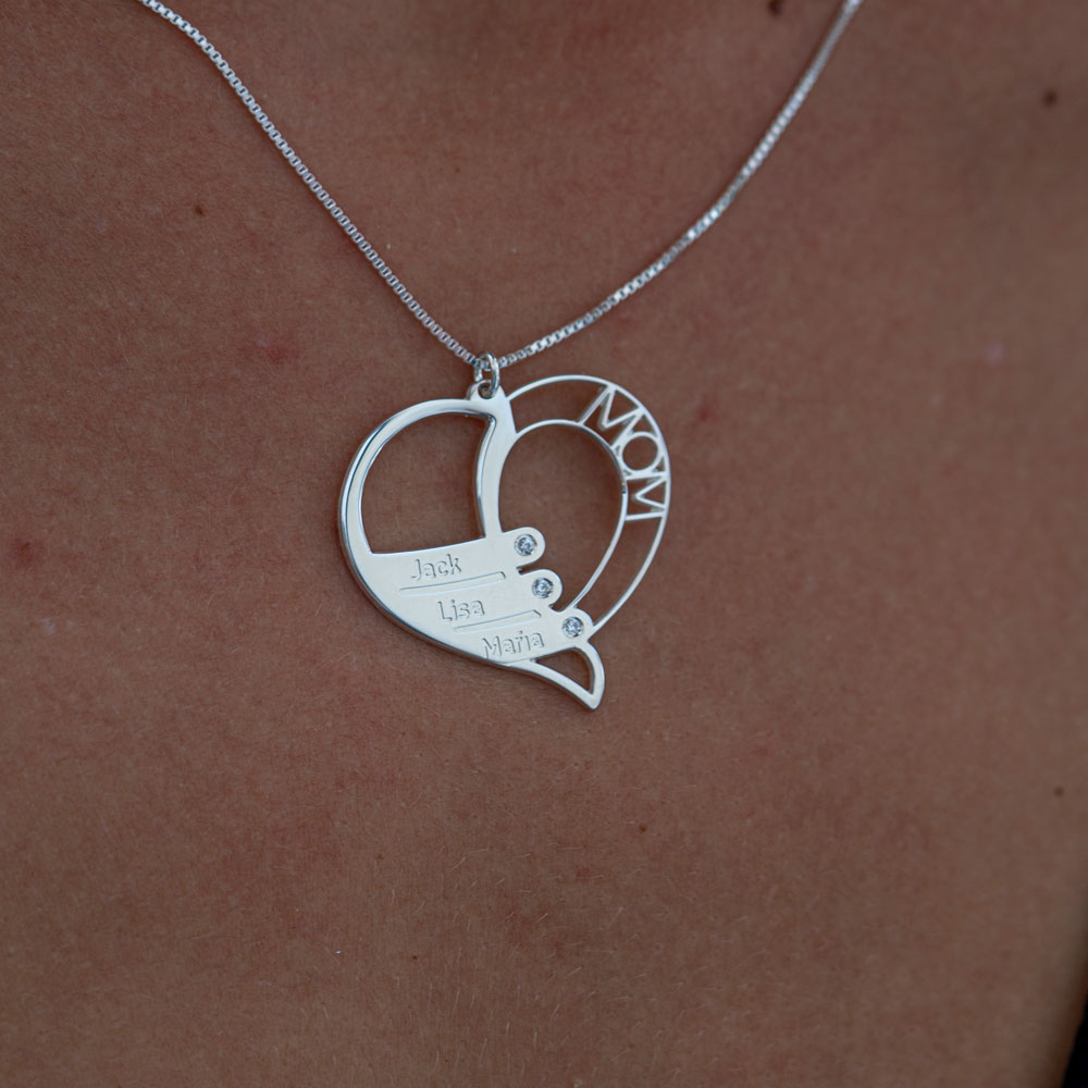 Mum Diamond Necklace on a model