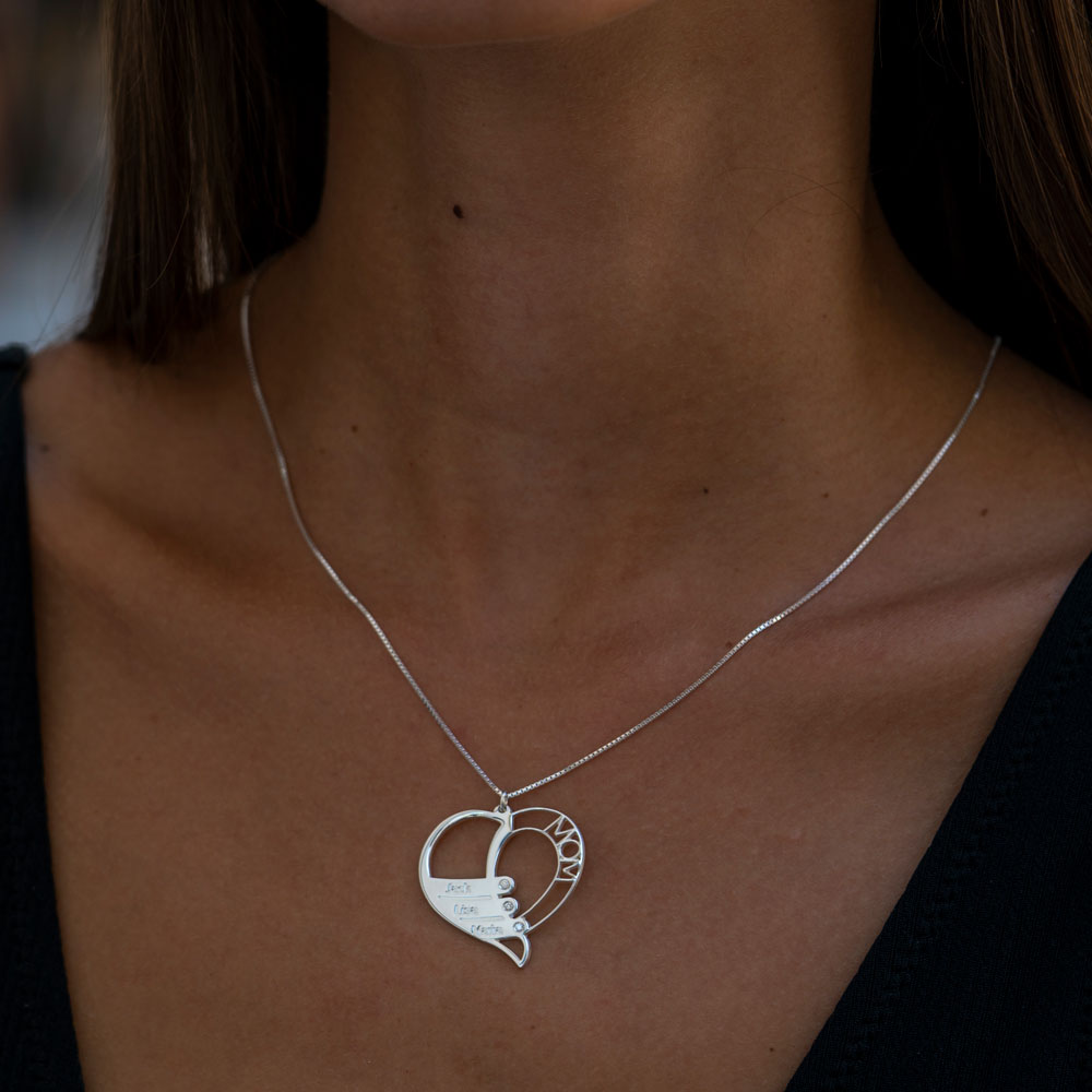 Mum Diamond Necklace on a model - 2