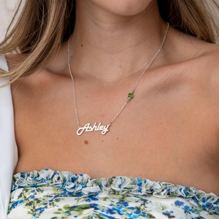 Retro Name Necklace with Birthstone