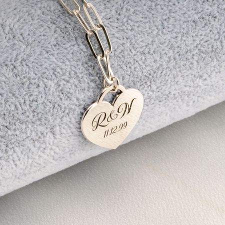 Engraved Heart Necklace with Paperclip Chain