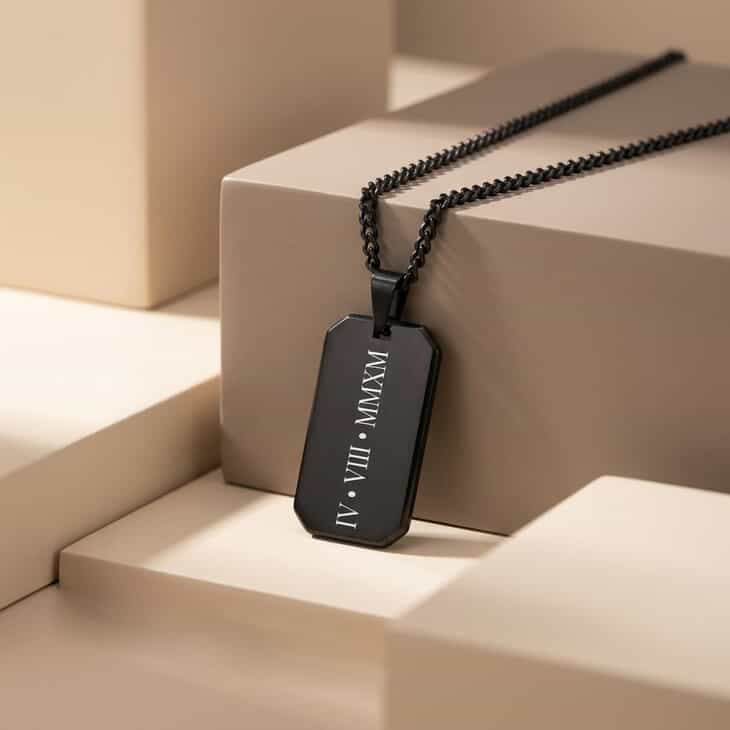 Engraved Black Onyx Necklace for Men - Picture 3