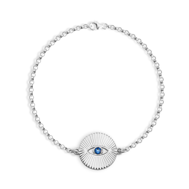 thumbnail image 2 of Solid 925 Sterling Silver 10mm Green Crystal Evil Eye Charm Bracelet – 7.5 Inches 2 of 4