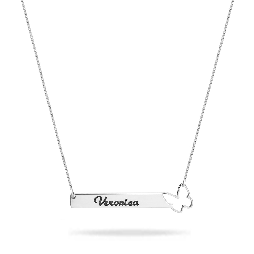 Engraved Bar Butterfly Necklace