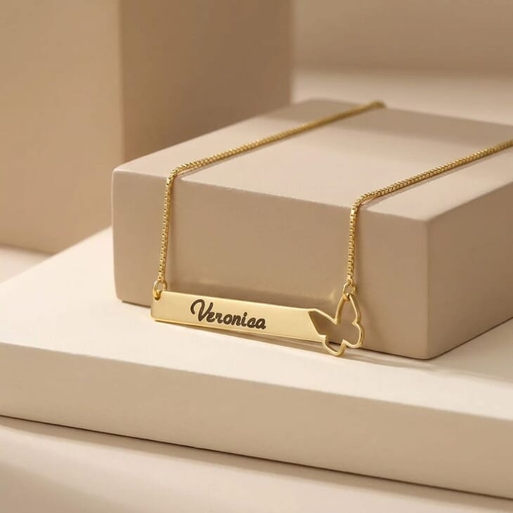 Engraved Bar Butterfly Necklace information