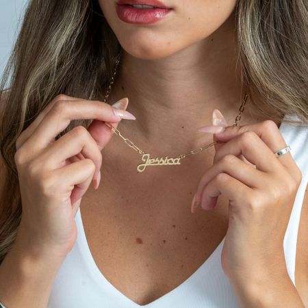 Cursive Name Necklace Paperclip Chain