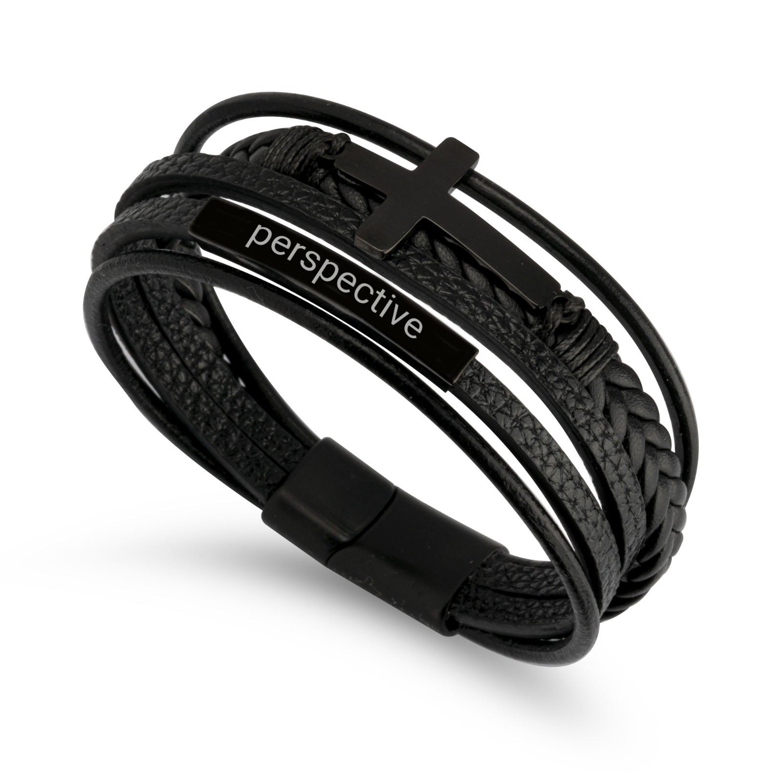 Brazalete de Cuero con Cruz para Hombre