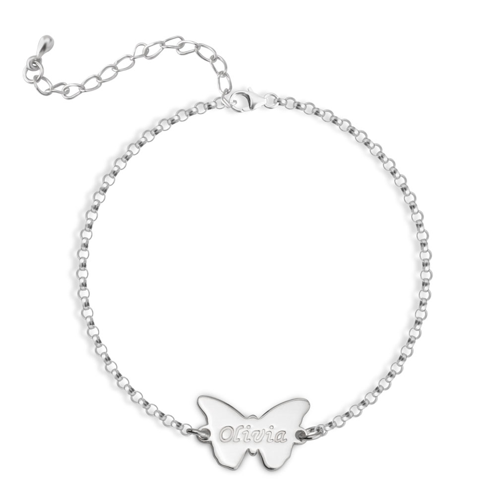 Pulsera tobillera con nombre y mariposa