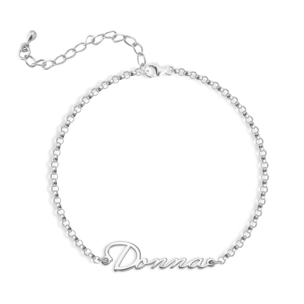 Pulsera tobillera con nombre en plata