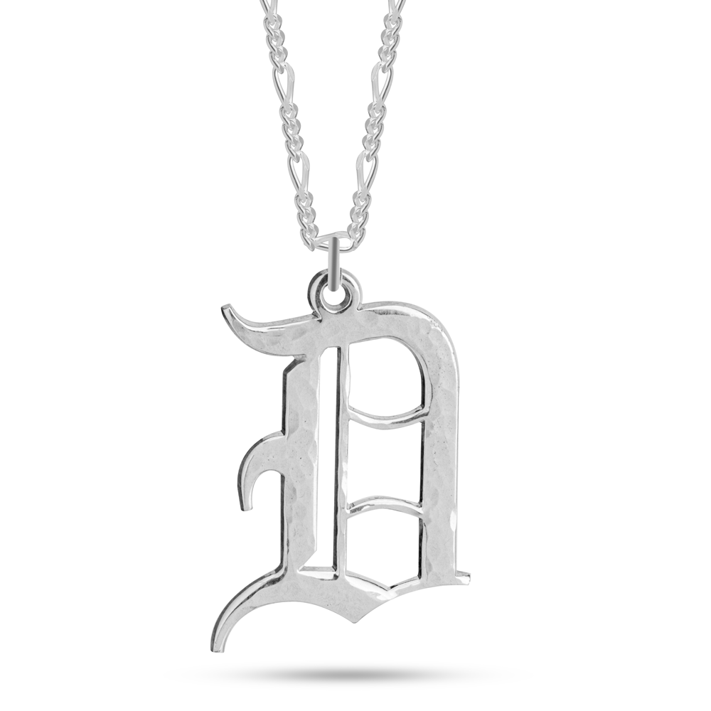 Hammered Initial Necklace - Old English