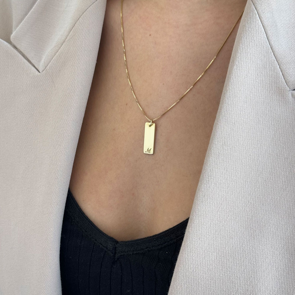 14k Initial Gold Bar Necklace