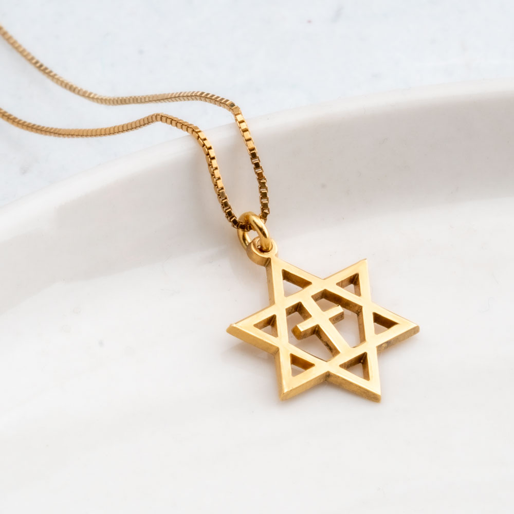 14K Gold Cross Star of David Necklace
