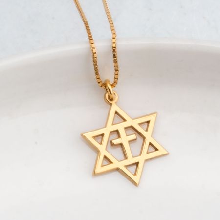 14K Gold Cross Star of David Necklace