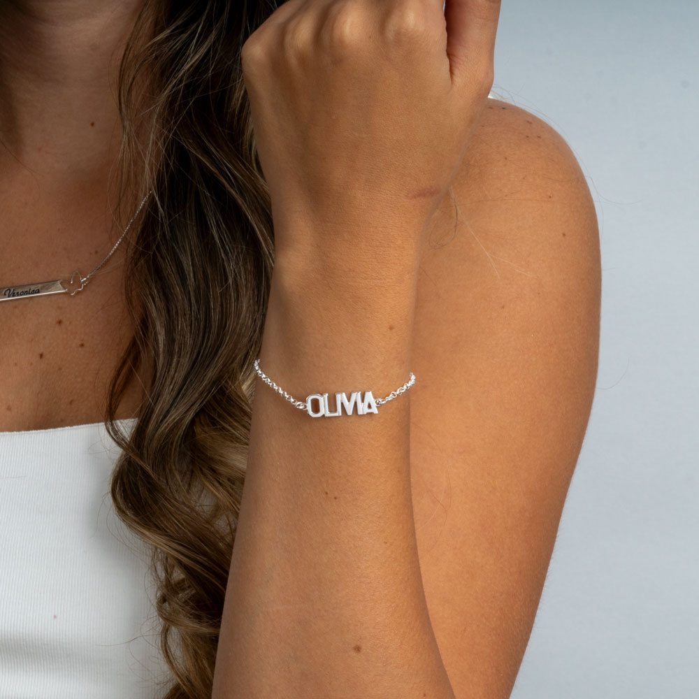 Capital Custom Name Bracelet on a model