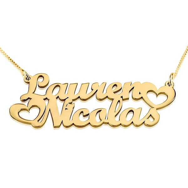 Collier 2 Prénoms avec Coeurs en Plaqué Or