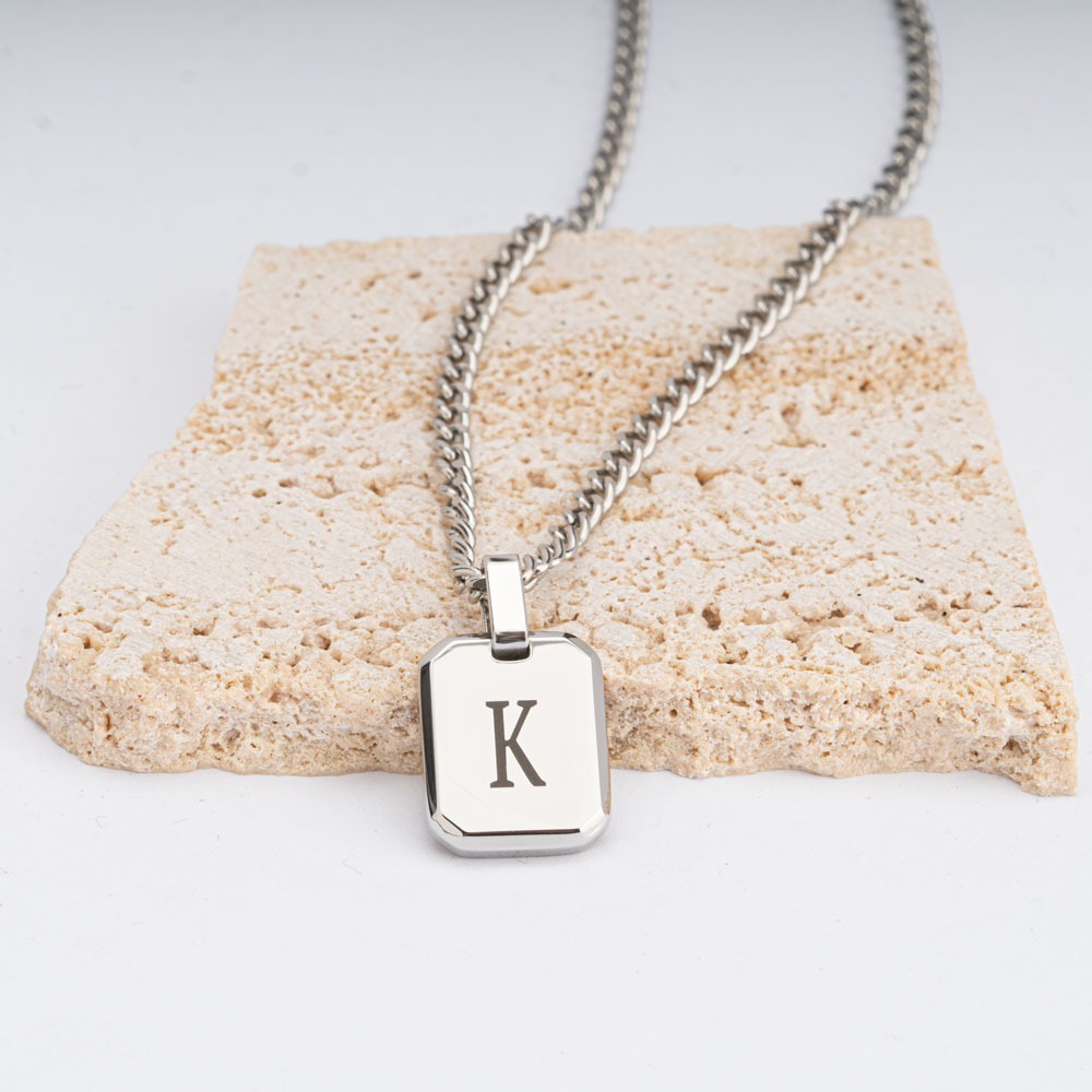 Custom Initial Tag Necklace For Men - Stainless Steel