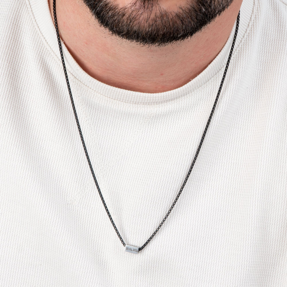 Two Tone Engraved Necklace For Men