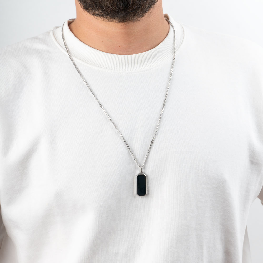 Enamel Black Tag Necklace - Hidden Message