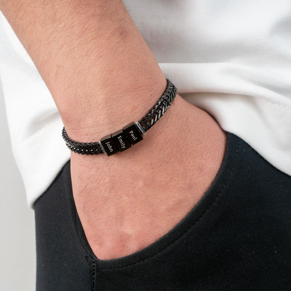 Black Engraved Bracelet For Men 