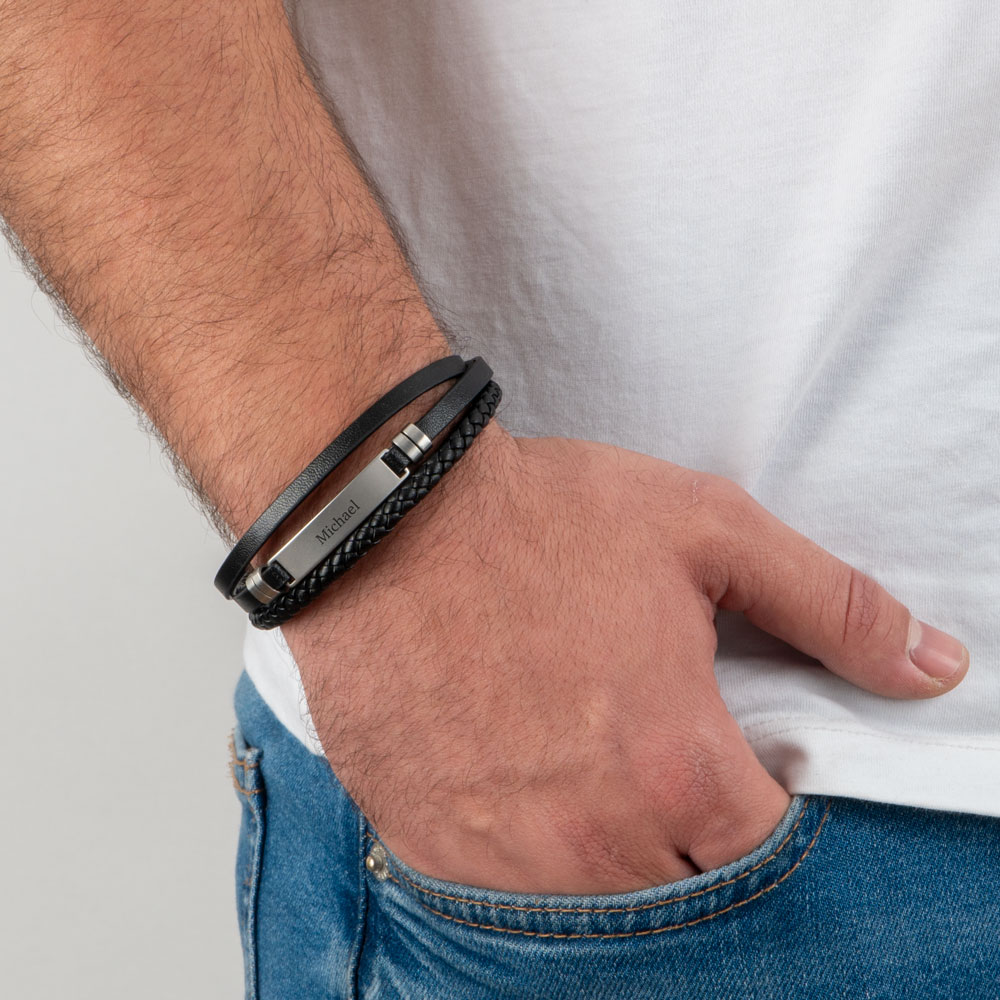 Braided Leather Cuff Bracelet on a model